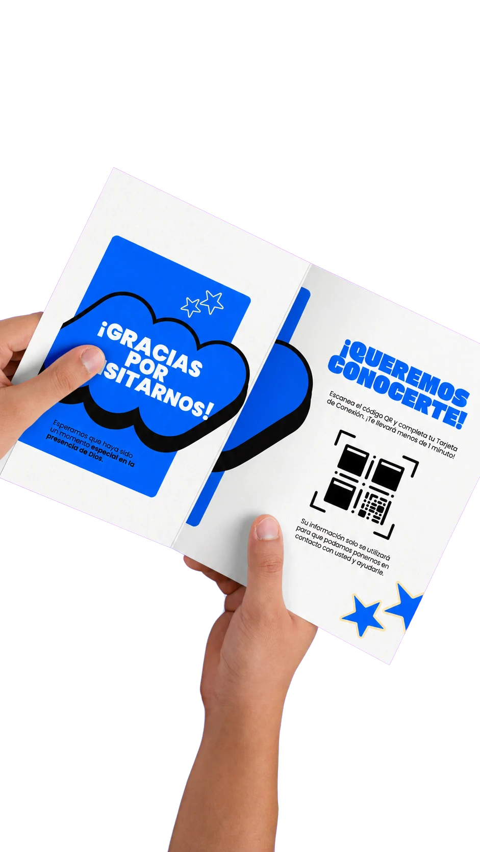 Tarjetas de bienvenida «¡Gracias por visitarnos!» y «¡Queremos conocerte!»