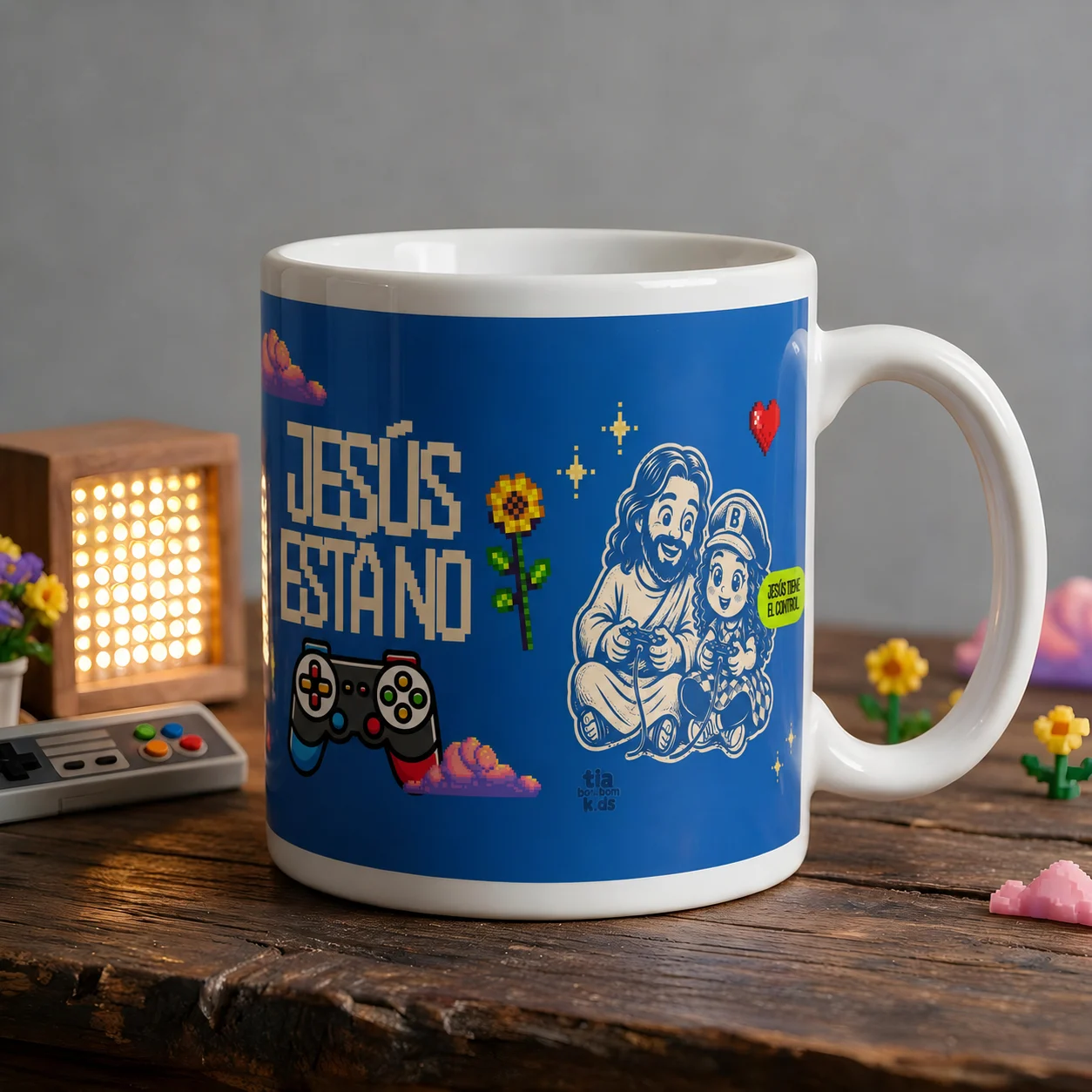 Taza azul «Jesús está conmigo»